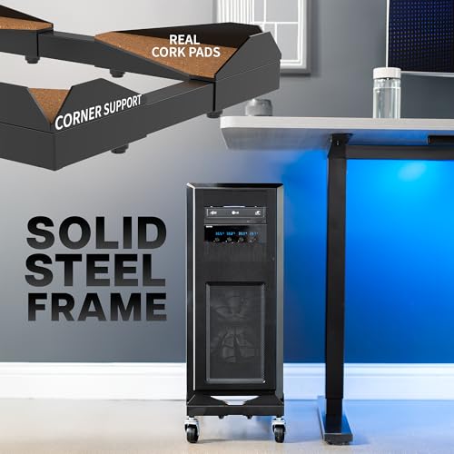 VIVO Black Premium Large Steel Under Desk PC Cart, CART-PC03D | Rolling CPU Trolley, Adjustable Mobile Computer Stand Holder with Locking Wheels, Fits Most Gaming PCs up to 25 x 12 inches