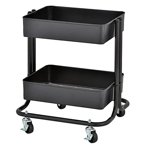 ECR4Kids 2-Tier Metal Rolling Utility Storage Cart, Multipurpose Organization, Black - color: Black