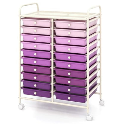 DREAMADE Rolling Cart with Storage Drawers, Utility Cart w/Removable Plastic Drawers, Lockable Wheels, Art Cart for Classroom Organization Art Supplies Office Scrapbook (20 Drawers, Purple Gradient) - color: Gradient Purple, style: 20 Drawers