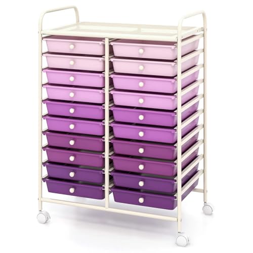 DREAMADE Rolling Cart with Storage Drawers, Utility Cart w/Removable Plastic Drawers, Lockable Wheels, Art Cart for Classroom Organization Art Supplies Office Scrapbook (20 Drawers, Purple Gradient) - color: Gradient Purple, style: 20 Drawers