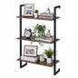 Giantex 3-Tier Wall-Mounted Bookshelf, Industrial Floating Storage Display Shelves with Metal Frame, Wood Open Ladder Bookcase for Living Room, Home Office, Kitchen, Rustic Brown + Black - color: Rustic Brown + Black