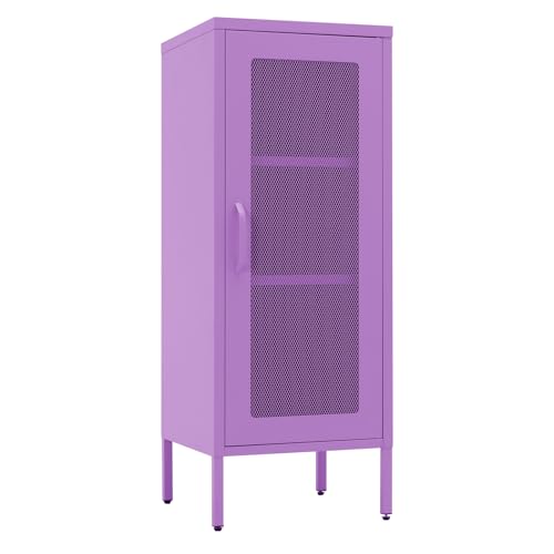Slim Metal Storage Cabinet with Mesh Doors - 42'' Tall Narrow Organizer Tower, Compact Freestanding Cabinet, Versatile Utility Storage for Home, Office, Kitchen, Living Room, Durable and Modern Design - color: Purple, size: 42"H-Mesh Door