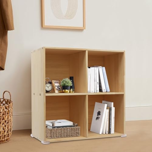 4-Cube Solid Wood Bookshelf, 2-Tier Storage Organizer Semi-Open Floor Display Shelf Closet Cabinet for Home Office Library School, 12" D x 24" W x 24" H - size: 4-Cube