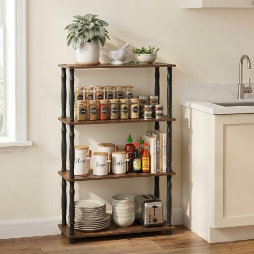 Furinno Turn-N-Tube Storage Shelves, 4-Tier Open Frame Book Shelf, Standing Corner Shelf, Toolless Open Shelves, Classic Tubes, for Organization and Storage, Living Room, Home Office, Amber Pine - color: Amber Pine/Black, size: 4-Tier Classic Tube