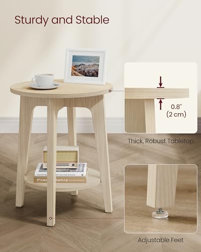 VASAGLE MAEZO Collection - Side Table, 2-Tier Small Round End Table, Nightstand with Tapered Legs, Curved Transitions, for Small Spaces, Living Room, Bedroom, Natural Beige ULET283N01 - color: Natural Beige, size: 1 pack