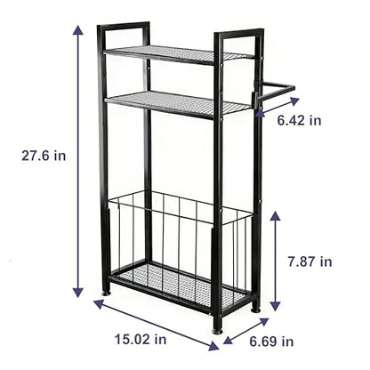 Free Standing Toilet Paper Holder with Shelf, Adjustable Feet Bathroom Toilet Paper Holder Stand for Narrow Space, Roll Dispenser Tissue Holder, Holds Multiple Rolls and Keeps Paper Dry and Clean - color: Black