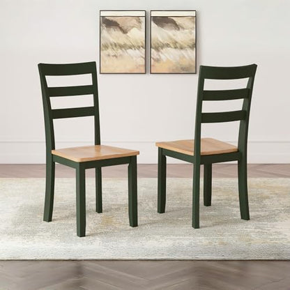 Signature Design by Ashley Gesthaven Green Dining Chairs Set of 2, Ladder Back Wood Kitchen Chairs, Natural Mango Wood Seat, Casual Seating for Dining Rooms - color: Light Brown & Green