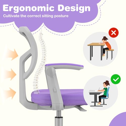 HONEY JOY Kids Desk Chair, Children Study Chair with Adjustable Height/Armrest/Footrest, Swivel Rolling Mesh Task Student Chair, Kids Computer Chair for Teens Girls Boys, Home, School, Office (Purple) - color: Purple