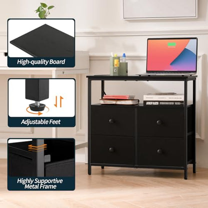 Yoobure Night Stand with Charge Station, Nightstand with 4 Drawers Bedside Table, LED Dresser with Storage Shelf, Night Stands for Bedroom, Side Table 3-Tier Wood End Table for Home, Office Black - color: Black