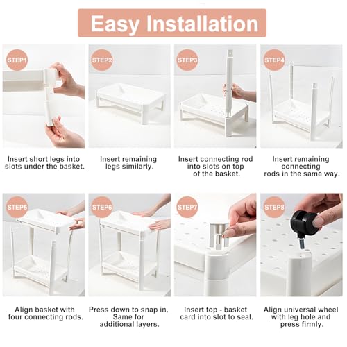 Tissting Bathroom Storage Rack 3-Tier, Plastic Freestanding Shelf | Multifunctional Organizer | Living Room & Bedroom & Kitchen | Space Saver(3 layers (with wheels)) - color: 3 Layers (With Wheels)