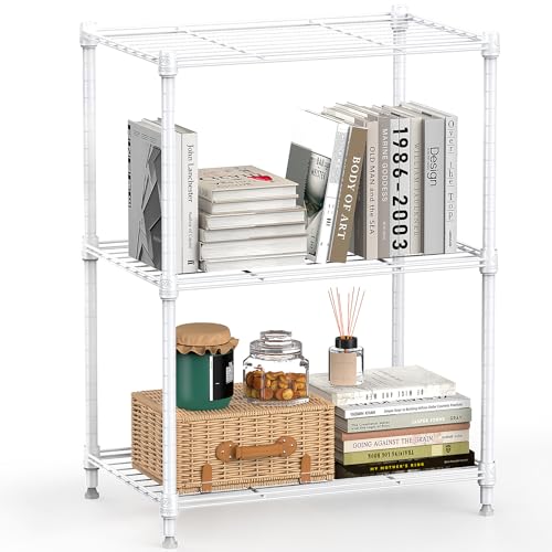 M MZG 450 lbs Wire Storage Shelving 3-Tier Utility Shelving Unit Steel Organizer Wire Rack for Home,Kitchen,Office,White (11.8" D x 17.7" W x 26.4" H) - color: White, size: 3 Tier 11.8" D x 17.7" W x 26.4" H