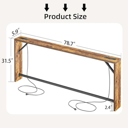 TIQLAB Sofa Table, 79 inch Long Console Table Behind Couch, Narrow Entryway Table with Angled Metal Frame, Industrial Console Table for Entryway, Rustic Brown - color: Rustic Brown, size: 79''L x 5.9''W x 31.5''H