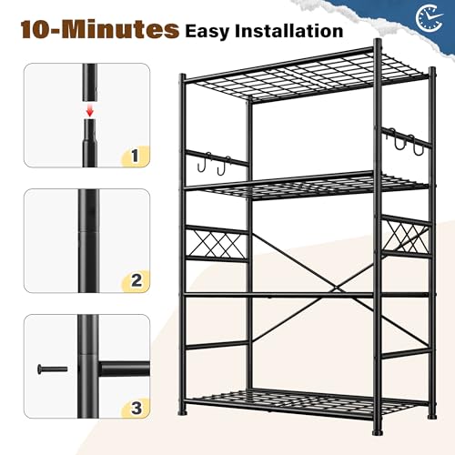 DurayLoly Storage Shelves 4-Tier Large Capacity Metal Shelving with Hooks, Heavy Duty Garage Shelving Unit with Leveling Feet, Stable Metal Shelves for Pantry, Kitchen and Closet,36" W x 12" D x 60" H - size: 36" W x 12" D x 60" H (4T)