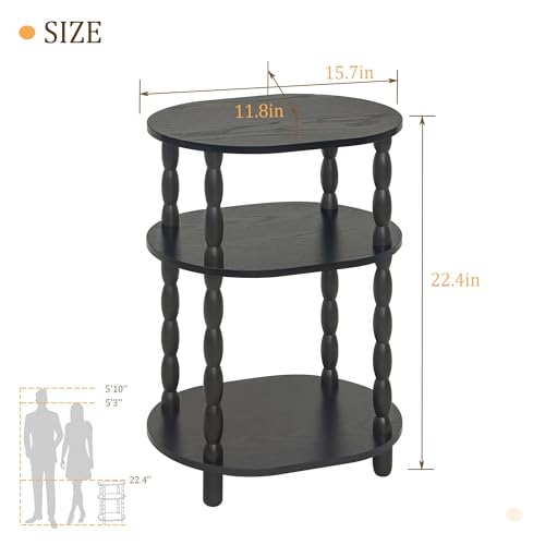 MaxSmeo Black Side Table, 3-Tier Small Oval End Table, Modern Night Stand Wood Accent Table for Living Room, Bedroom, Black - color: Black