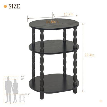 MaxSmeo Black Side Table, 3-Tier Small Oval End Table, Modern Night Stand Wood Accent Table for Living Room, Bedroom, Black - color: Black