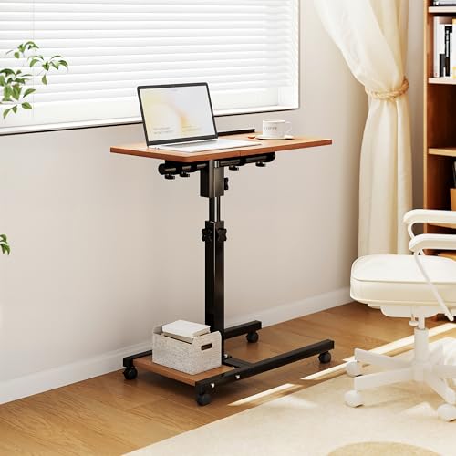 Furist Mobile Adjustable Height Laptop Stand PC Computer Portable Notebook Swivel Laptop Desk Rolling Table Desk Cart Tiltable with Wheels Casters& Mouse Pad Table，Natural - color: Natural