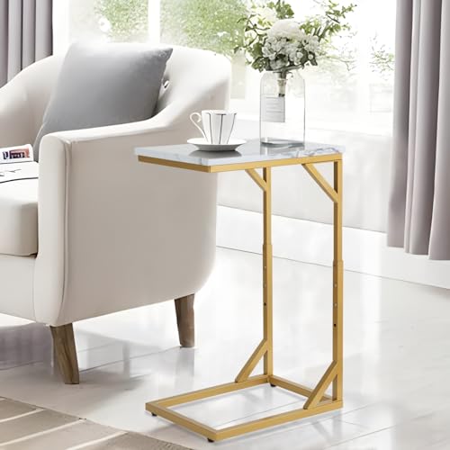 Serteaw C-Shaped End Table, Sturdy Side Table for Couch Sofa Bedside Small Space,C Snack Table TV Tray Record Player Stand Small Tables for Living Room Bedroom,Easy to Assemble,Gold - size: 15.8"