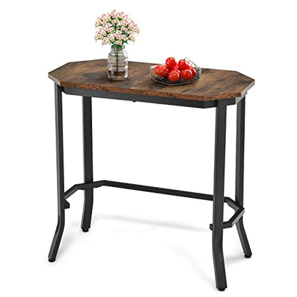 GOFLAME Narrow Side Table, Industrial Slim End Table with Rustic Tabletop & Steel Frame, Compact Bedside Table, Wood Accent Sofa Side Table for Living Room, Bedroom & Entryway, Rustic Brown