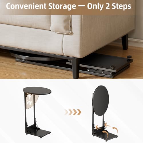 Elbourn Folding Side Table End Couch Tables, C-Shaped End Table for Living Room, Small End Table for Bedroom, Coffee Table (Black) - size: Black