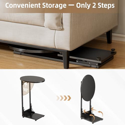 Elbourn Folding Side Table End Couch Tables, C-Shaped End Table for Living Room, Small End Table for Bedroom, Coffee Table (Black) - size: Black