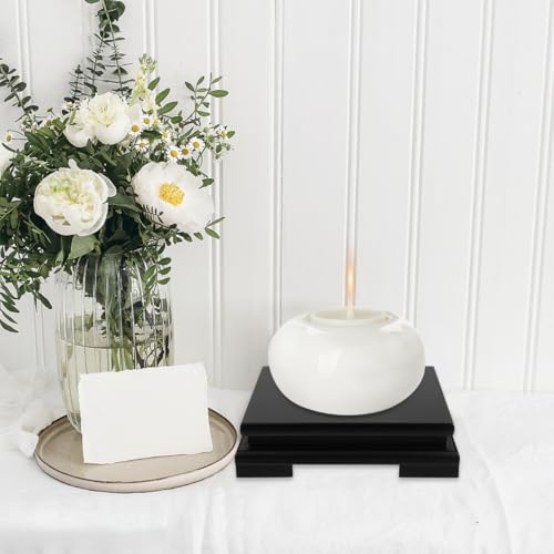 Cabilock Wood Vase Display Riser, 7 inch Square Decorative Pedestal Stand, Black Wooden Tray Base for Oriental Home Countertop Decoration