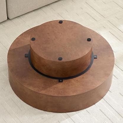 Round Coffee Table Wood, Modern Drum Low Short Faux Burl Low Short Coffee Tables for Living Room 31.49" W Mid Century Wooden Pedestal Fluted Circle Accent Small Center Apartment Easy Assembly Walnut - color: 31.49" Walnut