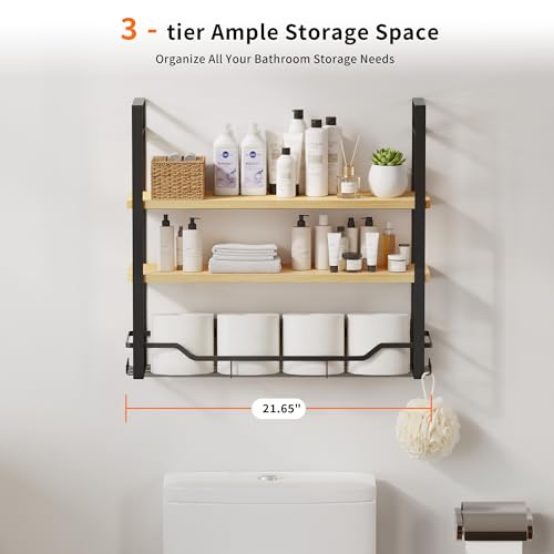 Bathroom Shelves Over Toilet Storage - 3 Tier Large Wall Mounted Shelves for Bathroom - Over Toilet Organizer - Adjustable Stand Shelf Rack for Kitchen Living Room - Black Oak