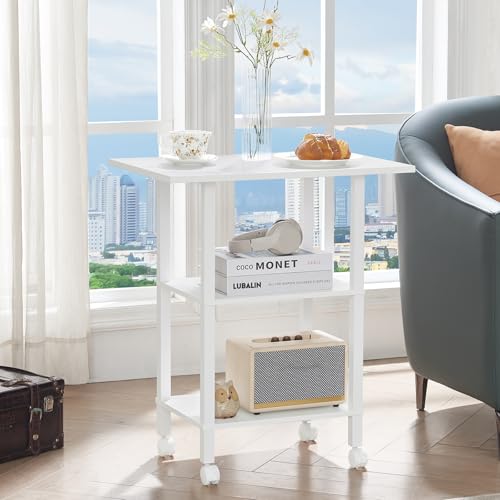 YUFAM 3 Tier Home Printer Stand with Storage, White | Wooden Mobile Printer Table Shelf, Rolling Printer Cart Shelf with Lockable Wheels fit Fax Machine, Scanner - color: White, size: 15.75"D×23.65"W×25.7"H