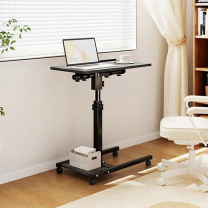Furist Overbed Table with Wheels Adjustable Height, Mobile Standing Stand Up Rolling Laptop PC Desks with Tilting Top Height Tray Side Computer Workstation for Bedroom on Hospital Home Use, Black - color: Black