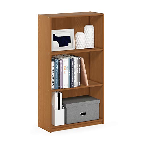 Furinno BASIC Book Shelf, 3-Tier Modern Bookshelf, Bookcase with Open Shelves, 9.3" x 21.8" x 39.5", for Living Room, Bedroom, Home Office, Light Cherry - color: Light Cherry, size: 3-Tier