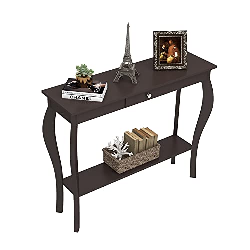 ChooChoo Narrow Console Table with Drawer, Chic Accent Sofa Entryway Table with Shelves for Entryway, Living Room, Hallway, Espresso - color: Espresso, size: 11.8"D x 39.3"W x 31.4"H