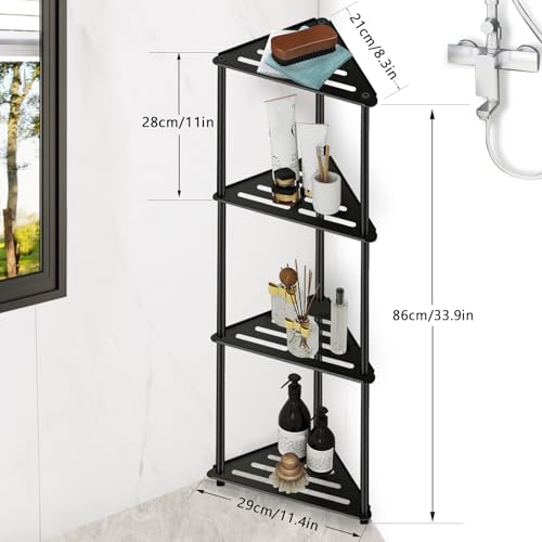 Standing Corner Shower Caddy, 4 Tier Stainless Steel Organizer Stand, Rustproof Shelves for Inside Shower, Black - size: 4 Tier