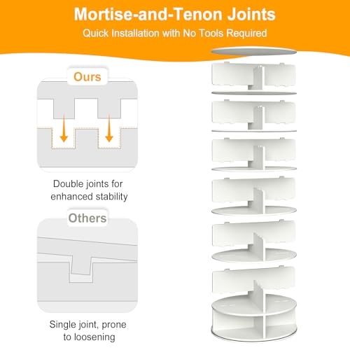 7 Tier Rotating Shoe Rack Tower, Large Storage Organizer for 28-Pair Shoes, Space-Saving Free Standing Shoe Racks for Display Handbags Hats Decor - White