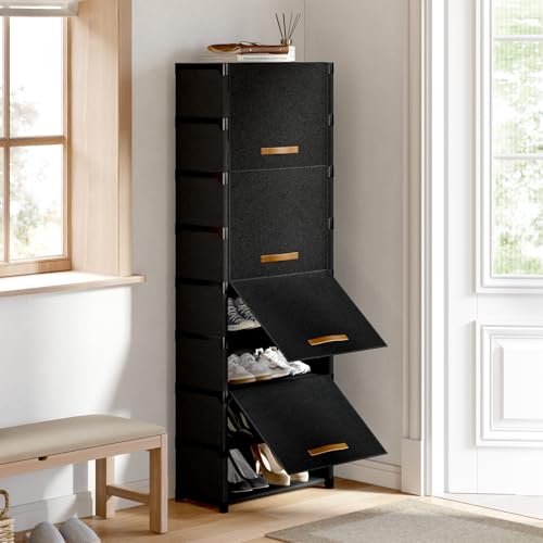 9 Tier Shoe Rack Organizer, Shoe Storage Cabinet with Door 18 Pairs Plastic Shoe Shelves with Cover for Closet, Entryway, Hallway, Bedroom, Black - size: 1 by 9(18 Pairs)
