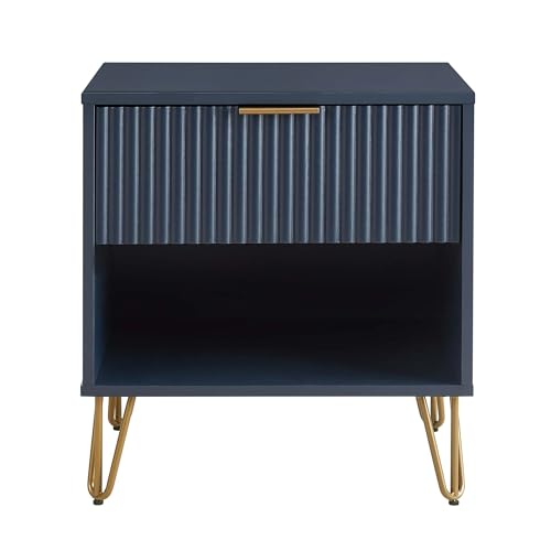 BROVAVE Sturdy Metal Legs Bedside Stand, Nightstand with Textured Drawer, Accent Table for Bedroom for Indoor use, Dark Blue - color: Dark Blue