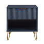 BROVAVE Sturdy Metal Legs Bedside Stand, Nightstand with Textured Drawer, Accent Table for Bedroom for Indoor use, Dark Blue - color: Dark Blue