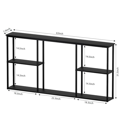 WOHOMO Black Console Table, 3-Tier Small Entryway Table, Long Sofa Table for Hallway, Living Room (63 inch) - color: Black, size: 63"