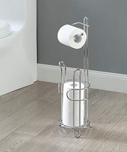 SunnyPoint Freestanding Toilet Paper Holder with Storage – Holds 3 Spare Rolls, Heavy-Duty Steel, Chrome Finish, Easy Assembly, Space-Saving Bathroom Organizer - color: Chrome