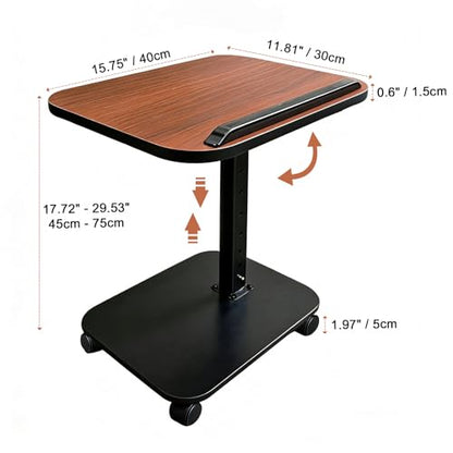 C Table End Table Adjustable Height, Rolling TV Tray Table for Small Spaces 180° Flip-Over Panel Design & 360° Swivel Casters, C Shaped Side Tables for Couch for Living Room, Bedroom, Bed, Sofa, Snack - color: Brown