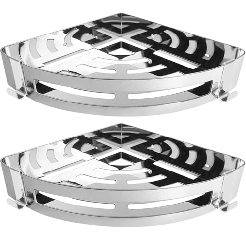 NearMoon Bathroom Shower Caddy 2 Pack, 304 Stainless Steel Shower Organizer with 2 Hooks, No Drill (Corner Shelf, Chrome Finish) - color: Chrome Finish