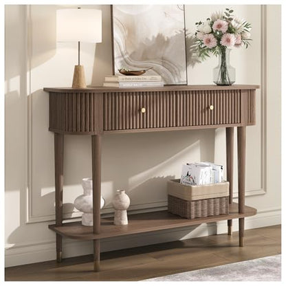 JOINICE 43" Entryway Table with Drawers,Fluted Console Table with Storage Shelf,Narrow Sofa Table for Living Room,Hallway,Foyer,Walnut - color: Walnut