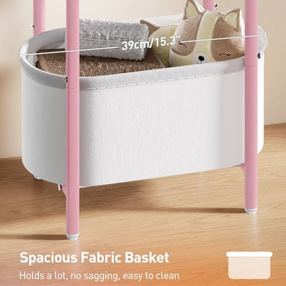 RALGEND Small Round Side Table with Fabric Basket Storage, Oval End Table for Small Spaces, Modern Coffee Bedside Table, Couch Side Table for Living Room, 15.7" X 11.8" X 24", Pink and White 8601BZPK - color: Pink