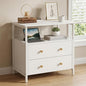 Edbuosy 27 inch Wide Night Stand with Charging Station, Bedside Table with Open Shelf, 2 Drawers Small Wood Dresser, Modern Wood Nightstand for Bedroom/Living Room, White - color: White, size: 27"W-2 Drawers