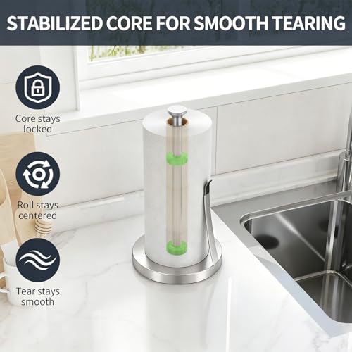 Jesginboo Countertop Paper Towel Holder for Kitchen, Brushed Nickel | Tension Arm for One-Handed Tear, Stainless Steel Paper Towel Holder for Bathroom Kitchen - color: Brushed Nickel
