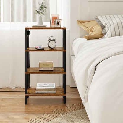 TUTOTAK Narrow Side Table Set of 2, Small End Table with Charging Station | 4-Tier Skinny Sofa Table, Slim Nightstand, Easy Assembly for Living Room, Bedroom, Brown TB01BB0802 - color: Brown, size: 4-tier