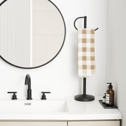 RFOUO Hand Towel Holder Stand, Towel Racks for Bathroom, Matte Black | Stainless Steel, Adjustable 16.5-26 Inch,Heavy base,Space Saving Standing Towel Rack For Bathroom Kitchen Vanity Countertops - color: Matte Black