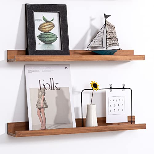 AZSKY Floating Nursery Book Shelves Light Fair Pale Walnut Rustic Picture Photo Ledge Shelves Wall Mounted Wooden Display Shelf for Bathroom Bedroom Kitchen 24 Inch Wall Shelves a Set of 2 - color: Light Walnut, size: 24in set 2