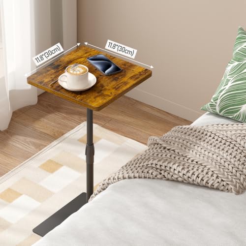TUTOTAK Tall Side Table, Wide Top End Table, Adjustable Height Drink Table | Pedestal Table for Small Spaces, Accent Nightstand, livingroom, Bedroom, Brown TB01BB097 - color: Brown, size: 1 Pack, style: Square