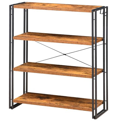HCHQHS Bookshelf, 4-Tier Industrial Bookcase, Rustic Open Book Shelf, Freestanding Tall Bookshelves with Metal Frame - color: Rustic Brown, size: 4-Tier (31.5"W x 44.5"H)