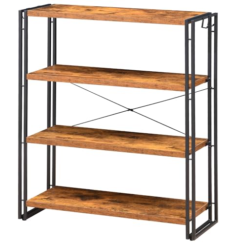 HCHQHS Bookshelf, 4-Tier Industrial Bookcase, Rustic Open Book Shelf, Freestanding Tall Bookshelves with Metal Frame - color: Rustic Brown, size: 4-Tier (31.5"W x 44.5"H)